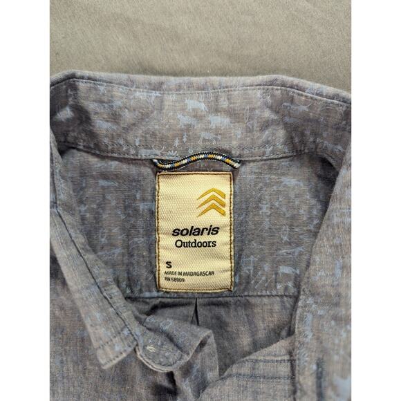 Solaris Shirt Small Men's Blue Button Down Outdoors Casual Animal Print - Picture 3 of 10